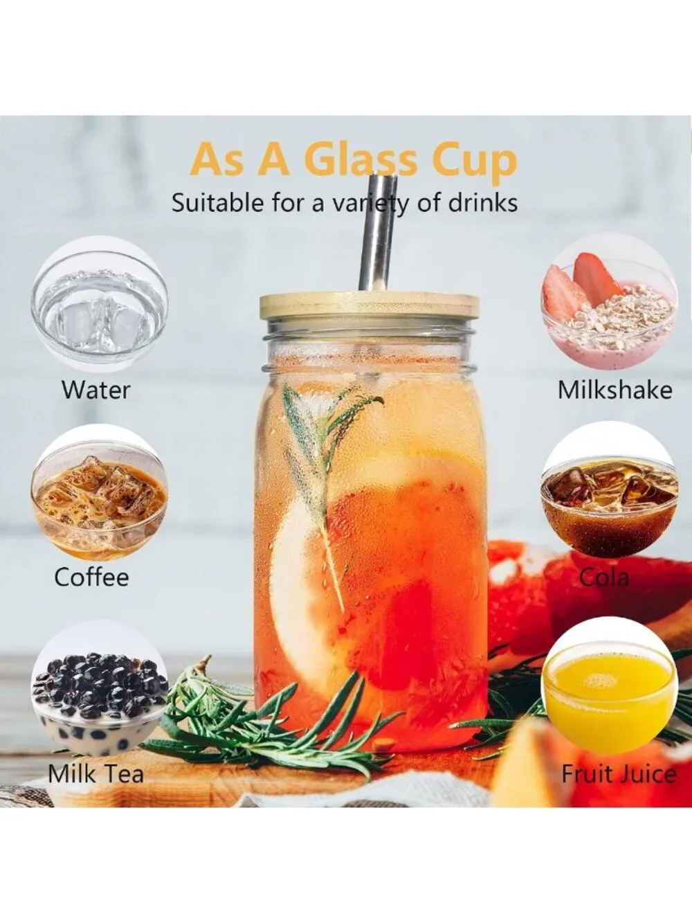 4-Pack Vintage Mason Jars 32oz with Bamboo Lids | Wide Mouth Glass Cups for Iced